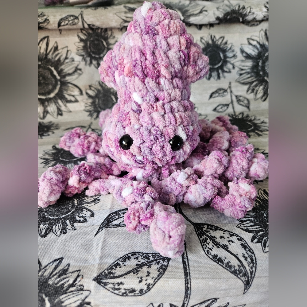 Crochet Pink Squid Plush Amigurumi